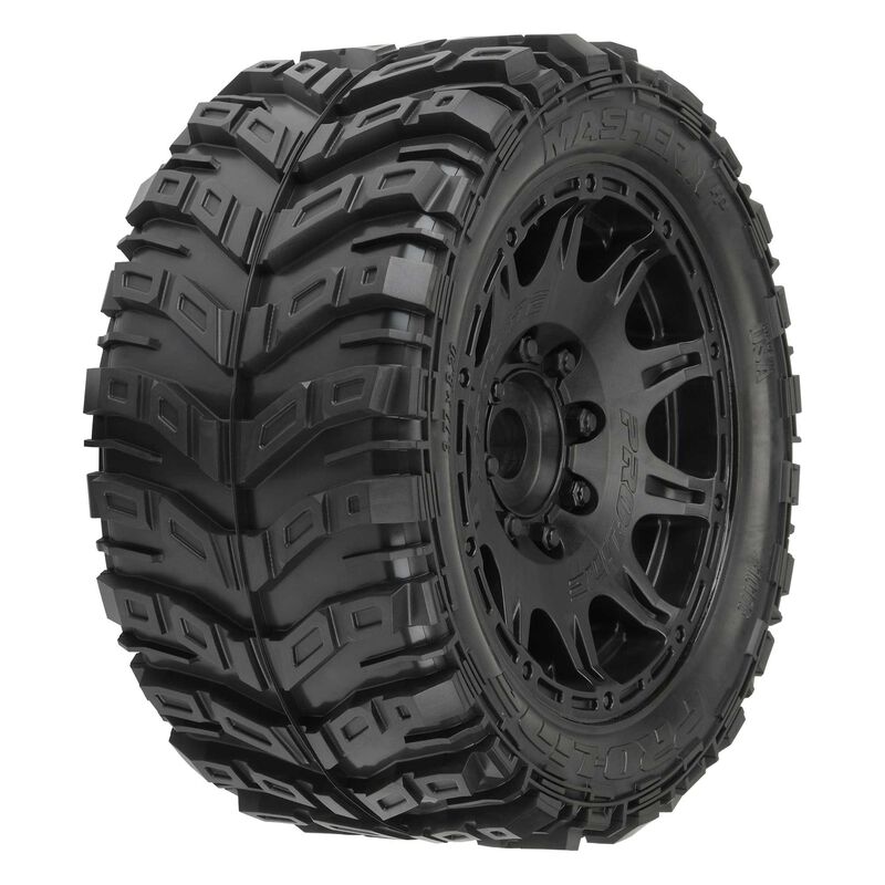 1/6 Masher X HP BELTED Fr/Rr 5.7" MT Tires Mounted 24mm Blk Raid (2)