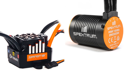 Spektrum Firma 100 amp Smart ESC, et Spektrum Firma 6500kv Brushless Motor. 